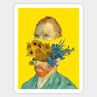 Surreal Van Gogh head with Sunflowers and Irises Magnet